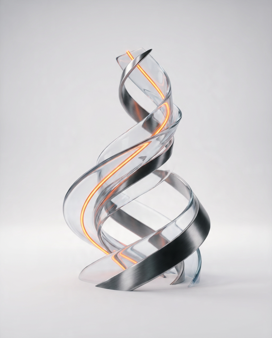 Abstract chrome and glass sculpture representing financial growth